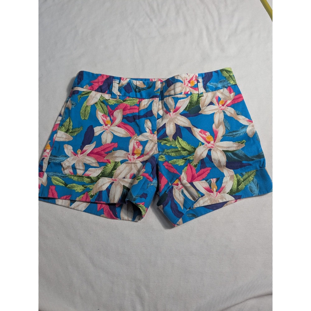 Express‎ Womens Size 2 Blue Tropical Floral Print Cuffed Chino Shorts 660